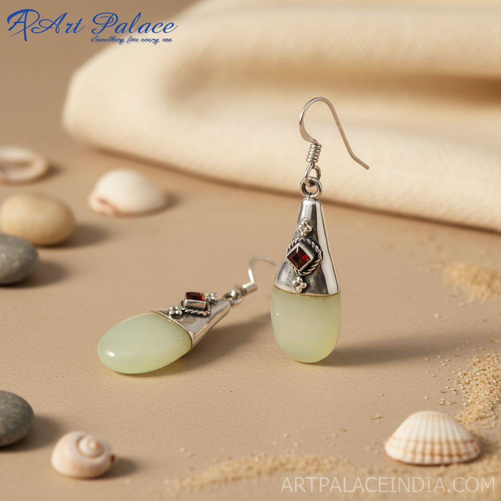 925 Silver Garnet Drop Earrings for Women | Daily Wear