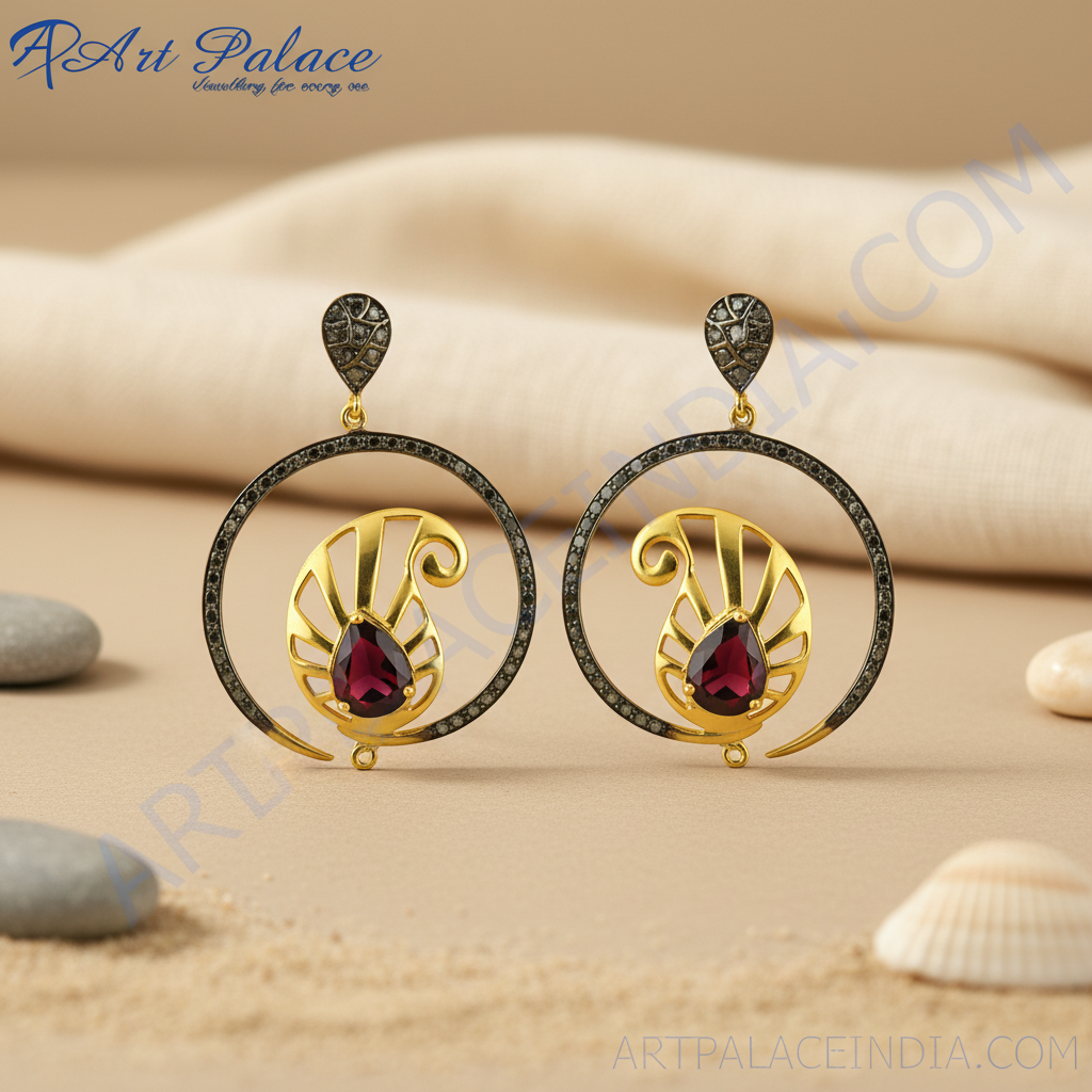 Gold Filigree Garnet Earrings for Women | Statement Jewelry