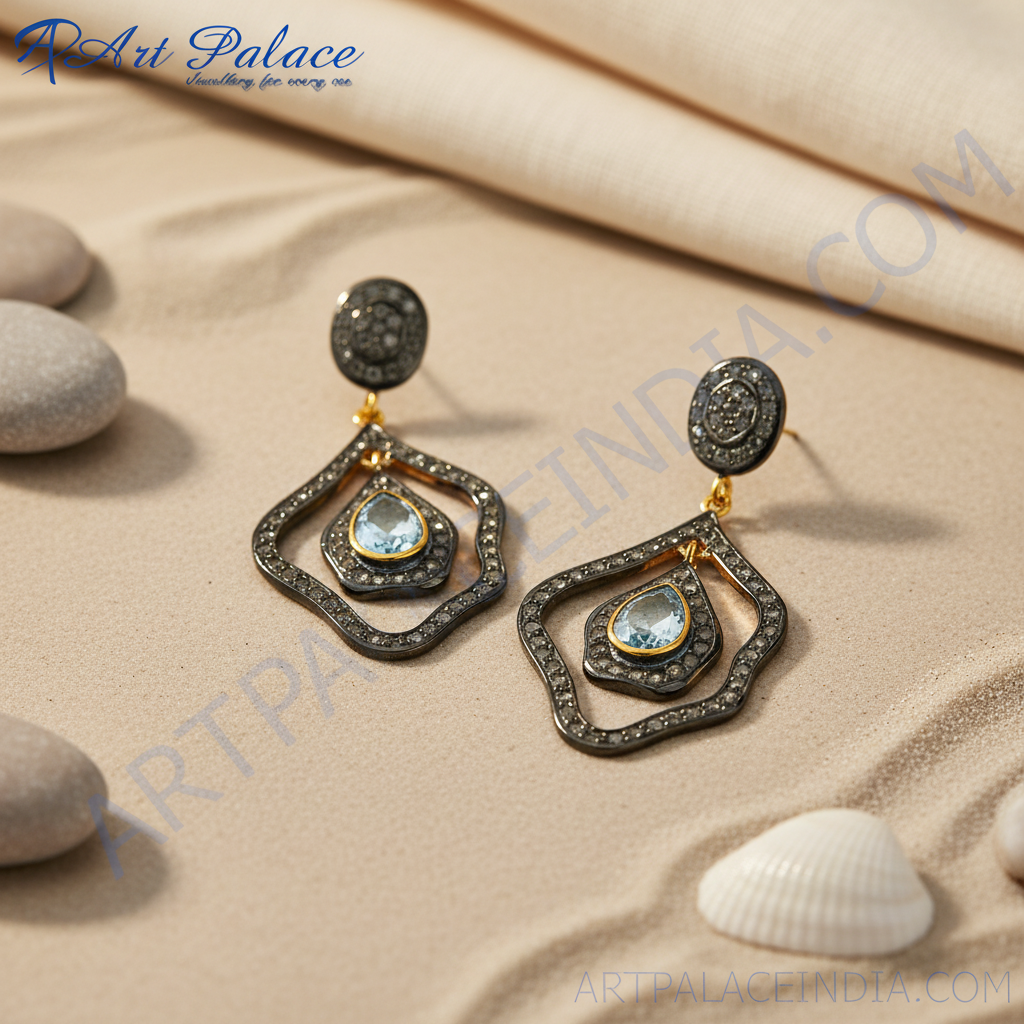 Aquamarine & diamond drop earrings for women | teardrop jewelry