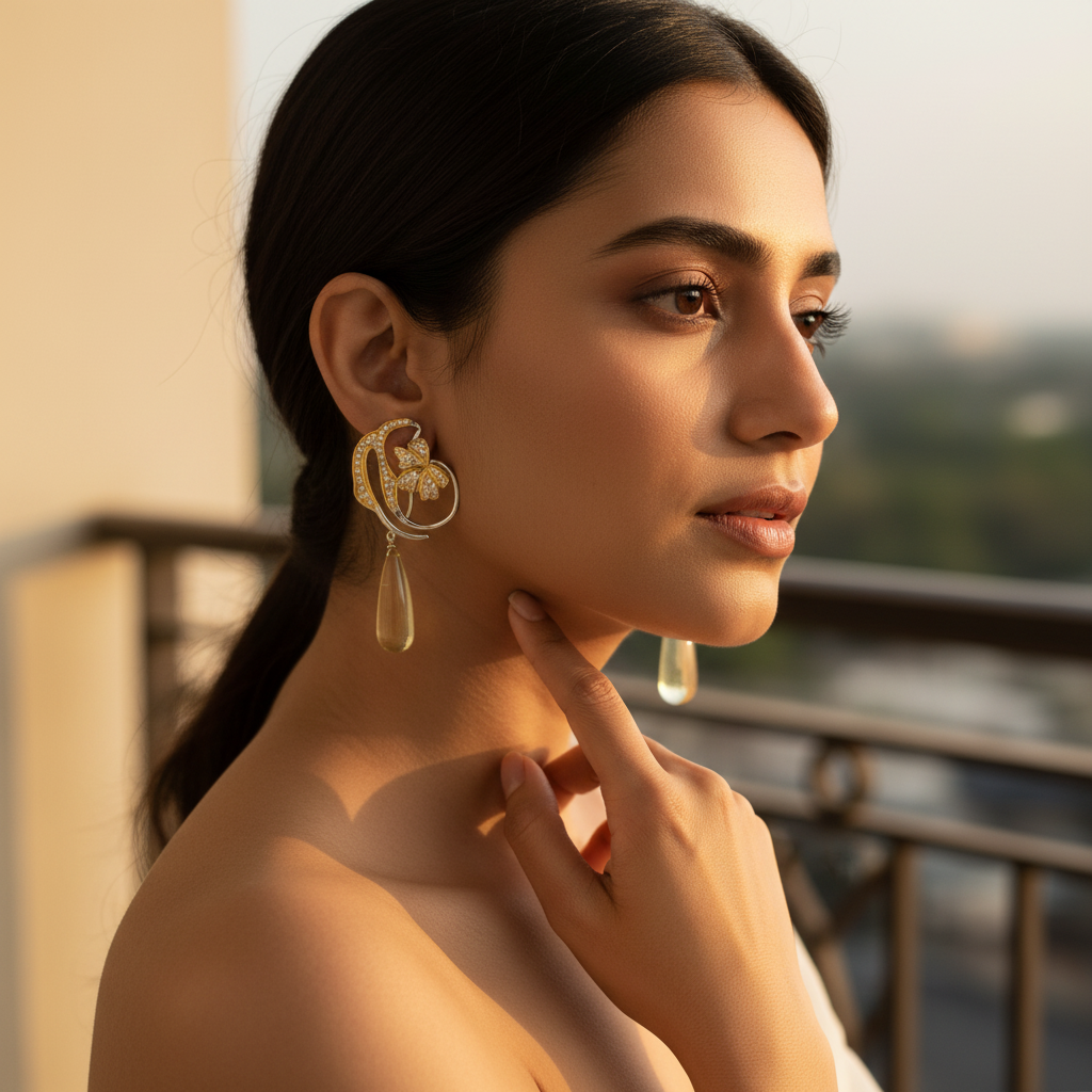 Gold Floral Earrings with Yellow Gemstones for Women | Luxury Jewelry