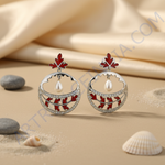 Load image into Gallery viewer, Silver Red Enamel Leaf Drop Earrings | Women&#39;s Fashion Jewelry
