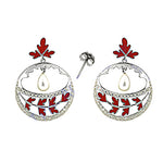 Load image into Gallery viewer, Silver Red Enamel Leaf Drop Earrings | Women's Fashion Jewelry

