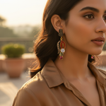 Load image into Gallery viewer, Gold Dangle Earrings with Multicolor Gemstones | Luxury Earrings
