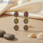 Load image into Gallery viewer, Gold Ruby &amp; Sapphire Dangle Earrings for Women | Statement Jewelry
