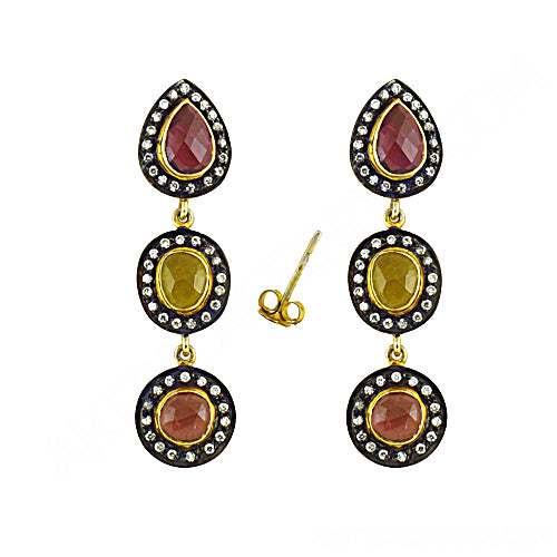 gold plating Ruby & Sapphire Dangle Earrings for Women | Statement Jewelry