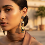 Load image into Gallery viewer, Gold Ruby &amp; Sapphire Dangle Earrings | Luxury Jewelry Gift
