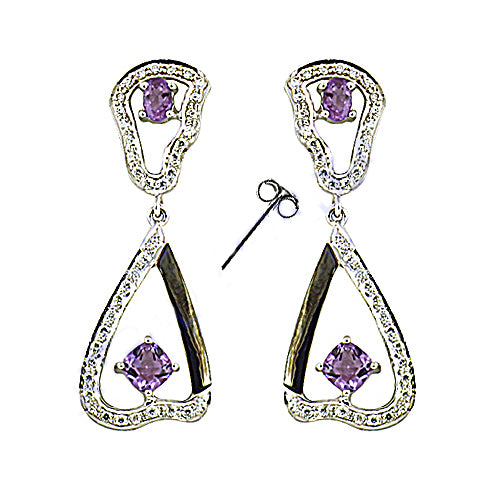 Silver Amethyst Teardrop Earrings for Women | Gemstone Jewelry