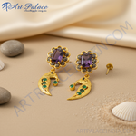 Load image into Gallery viewer, Gold Peacock Earrings with Emeralds &amp; Amethyst | Luxury Jewelry
