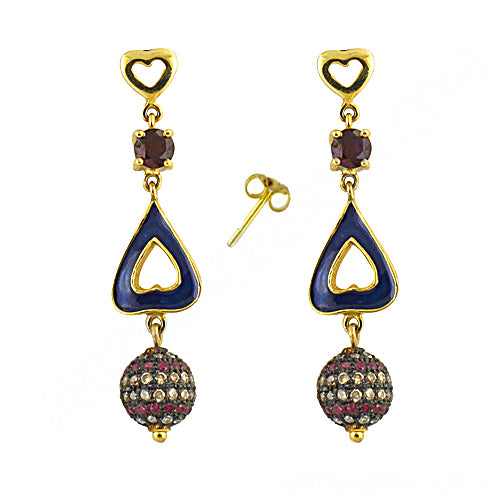 gold plating Dangle Earrings with Garnet & Enamel | Women's Jewelry