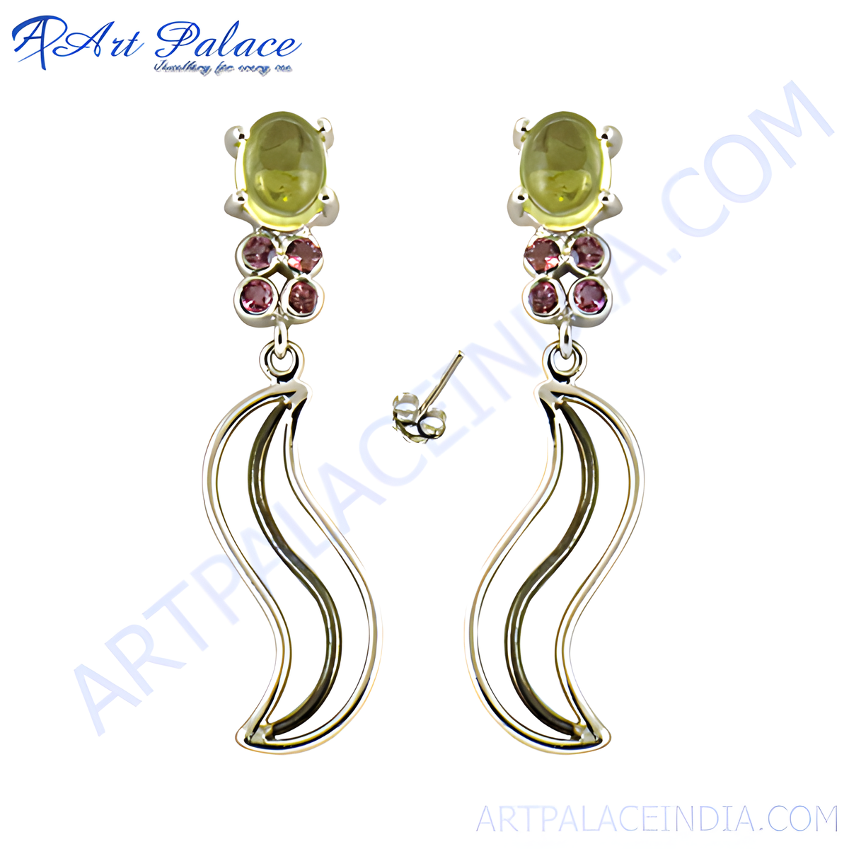 Sterling silver dangle earrings with green and pink gemstones, perfect for any occasion