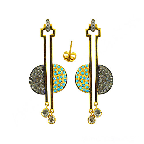 gold plating Dangle Earrings with Blue Gemstones for Women