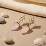 Load image into Gallery viewer, Rose Quartz Drop Earrings with Gold Accents | Women&#39;s Jewelry Gift
