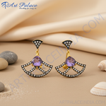 Load image into Gallery viewer, Gold &amp; Amethyst Fan Earrings | Gemstone Dangle Earrings for Women
