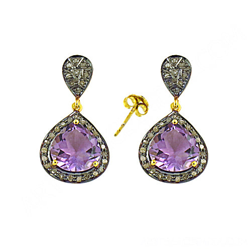 Amethyst Drop Earrings | Silver & Diamond Accent | Women's Jewelry