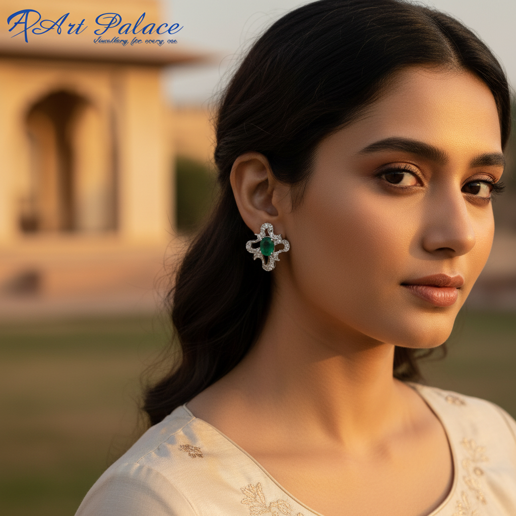 Emerald Stud Earrings in Silver | Gemstone Jewelry for Women