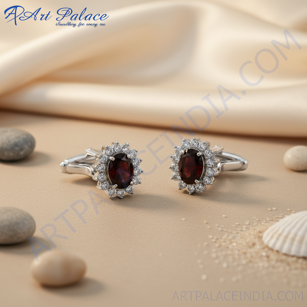 Silver garnet cufflinks | sterling silver jewelry | gift for men