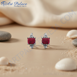 Load image into Gallery viewer, Ruby Stud Earrings in Silver for Women | Gemstone Jewelry
