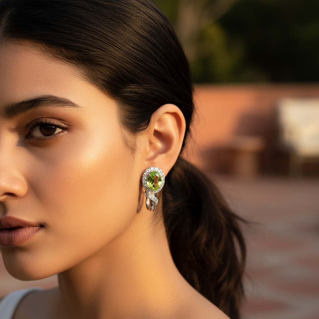 925 Silver Peridot Earrings for Women | Green Gemstone Jewelry