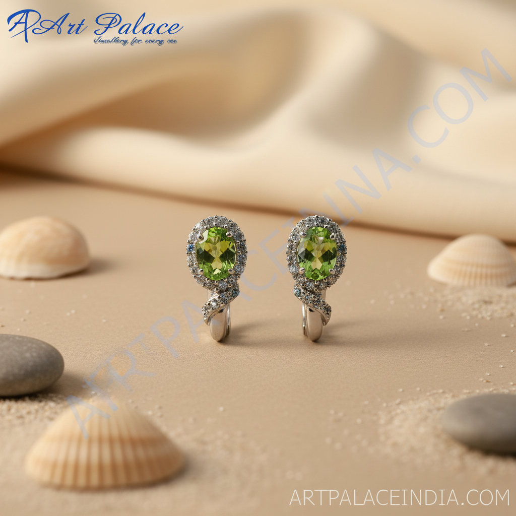 925 Silver Peridot Earrings for Women | Green Gemstone Jewelry