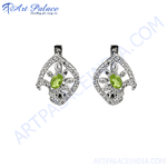 Load image into Gallery viewer, 925 sterling silver peridot drop earrings with green gemstone center stones
