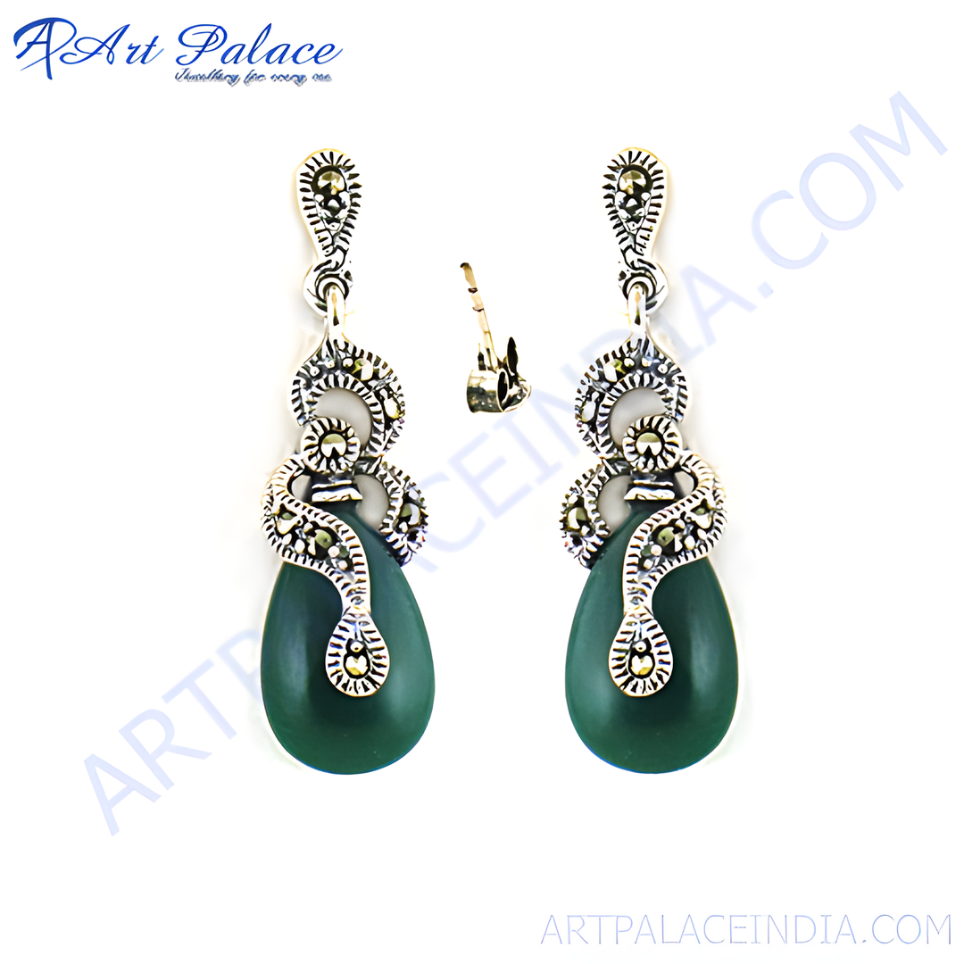 925 sterling silver dangle earrings with green stones for women.