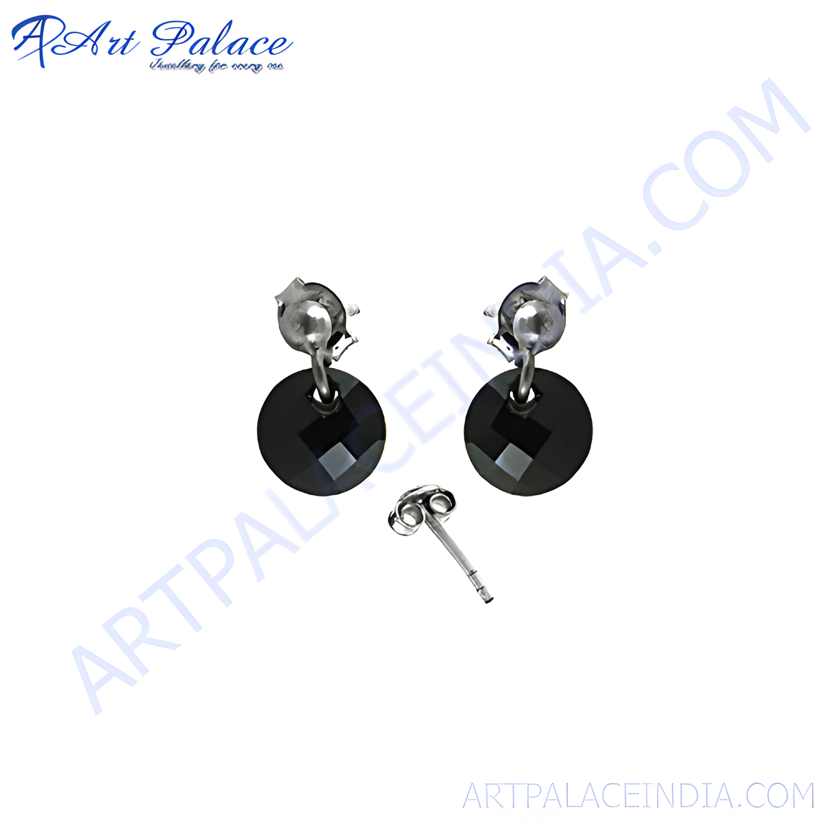 925 sterling silver stud earrings featuring round, faceted black gemstones for women