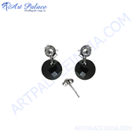 Load image into Gallery viewer, 925 sterling silver stud earrings featuring round, faceted black gemstones for women.
