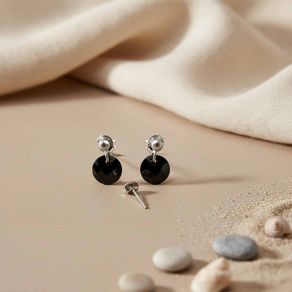 925 Silver Black Gemstone Stud Earrings for Women | Gift