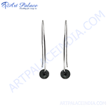 Load image into Gallery viewer, Silver drop earrings with faceted black gemstones on a white background, perfect for everyday wear.
