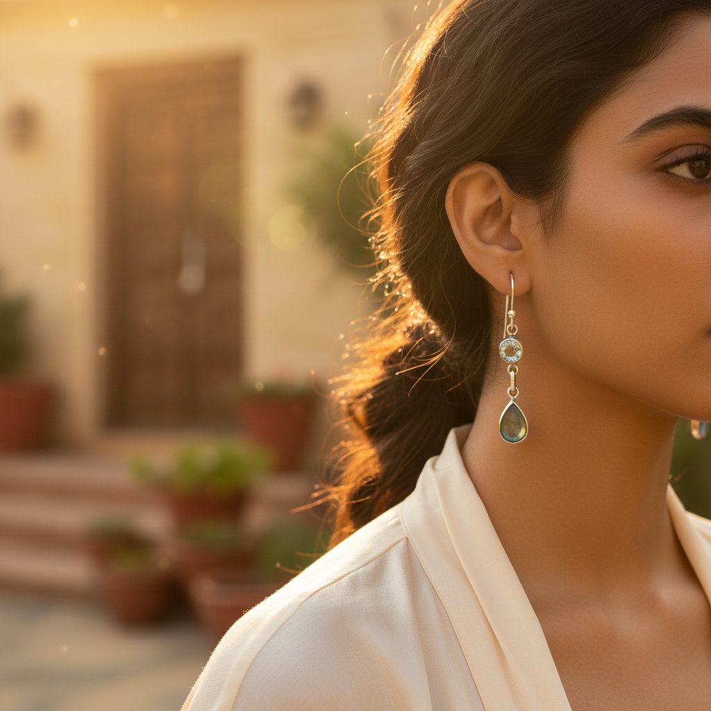 925 Silver Labradorite Drop Earrings for Women | Dangle Earrings