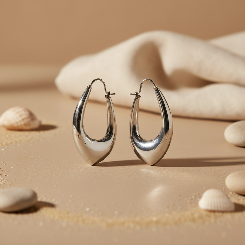 Silver Teardrop Hoop Earrings | Modern Jewelry for Women