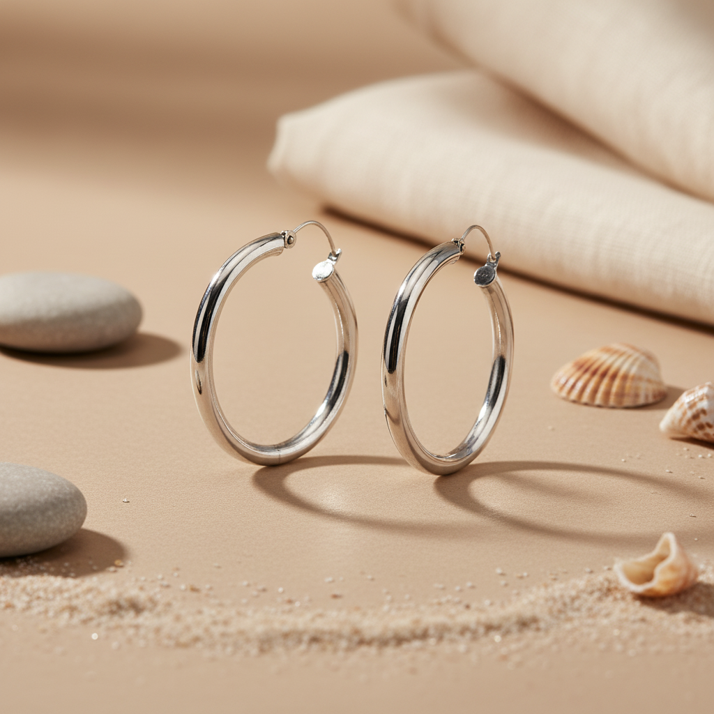 Silver Hoop Earrings for Women | Simple Round Design