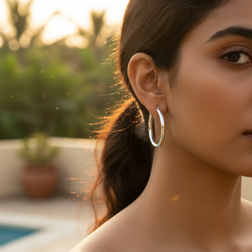 Silver Hoop Earrings for Women | Simple Round Design