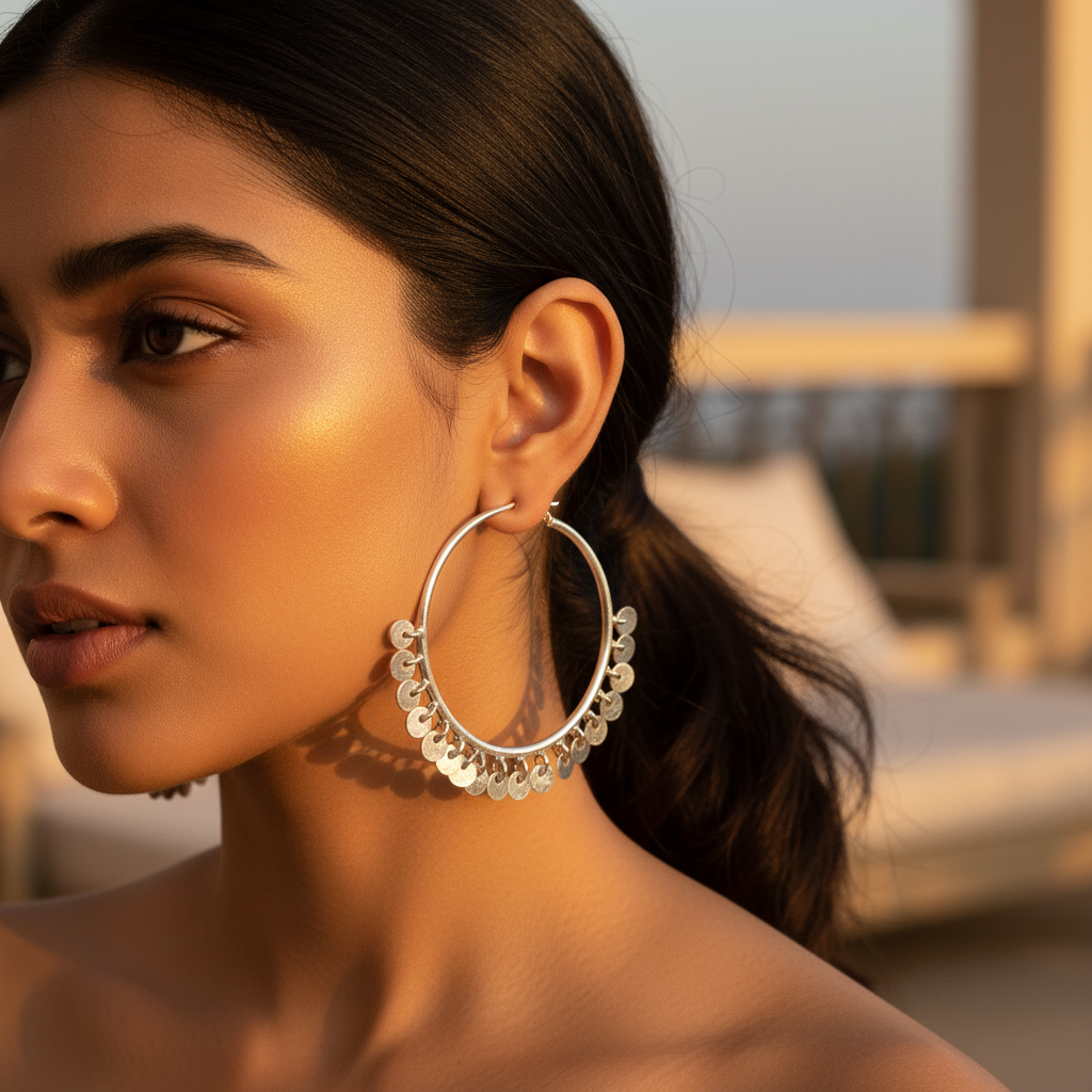 925纯银圆盘耳环，女士款 | 垂坠式耳环