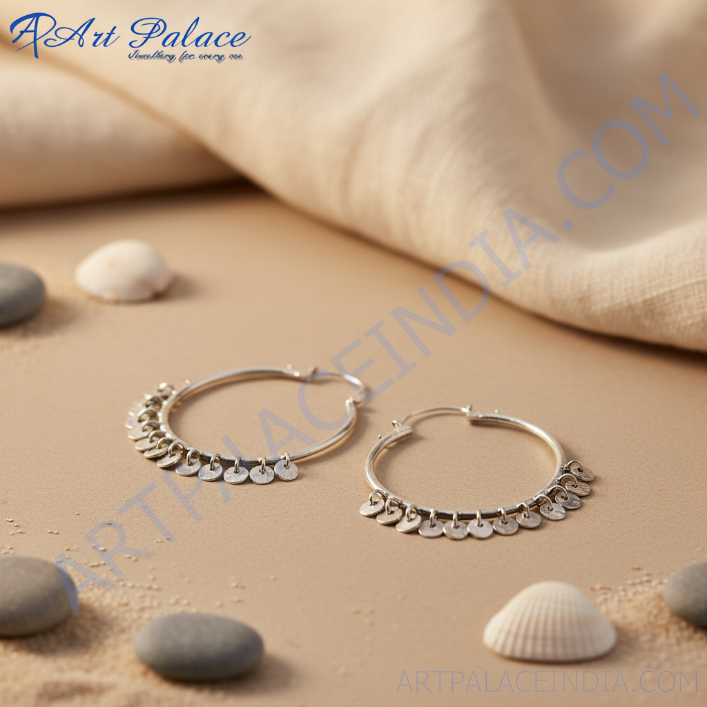 925纯银圆盘耳环，女士款 | 垂坠式耳环