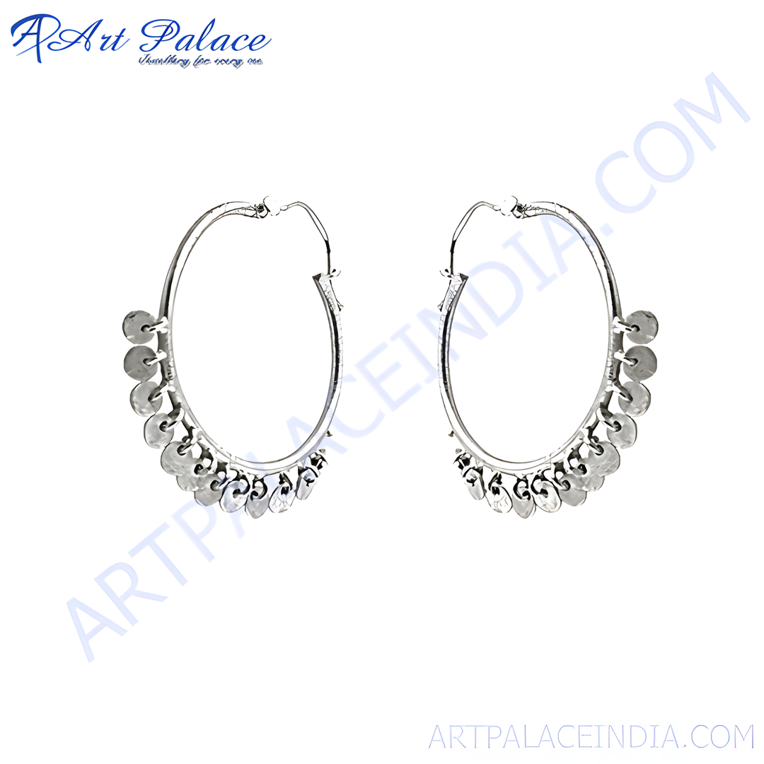 925 sterling silver hoop earrings with dangling disc charms, silver dangle earrings for women