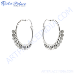 将图像加载到图库查看器中， 925 sterling silver hoop earrings with dangling disc charms, silver dangle earrings for women
