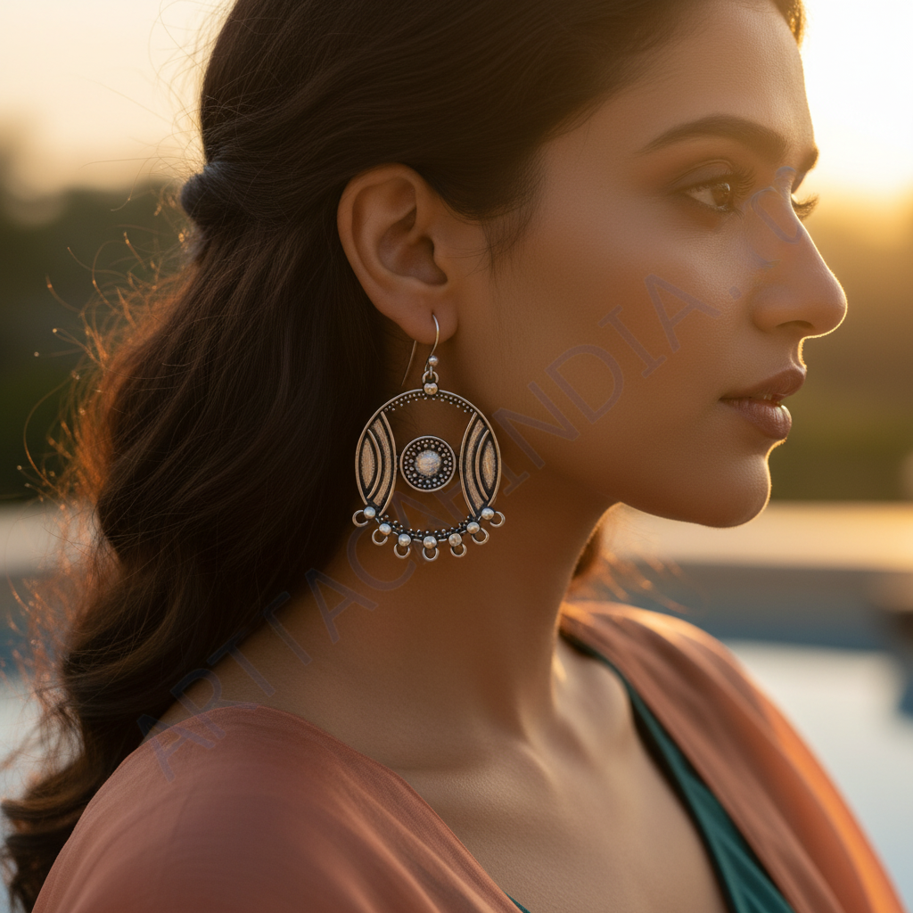 925纯银圆形吊坠耳环，女士款 | 个性饰品