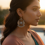 将图像加载到图库查看器中， 925纯银圆形吊坠耳环，女士款 | 个性饰品
