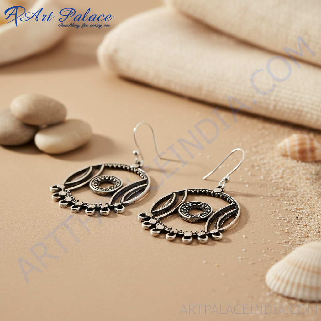 925纯银圆形吊坠耳环，女士款 | 个性饰品