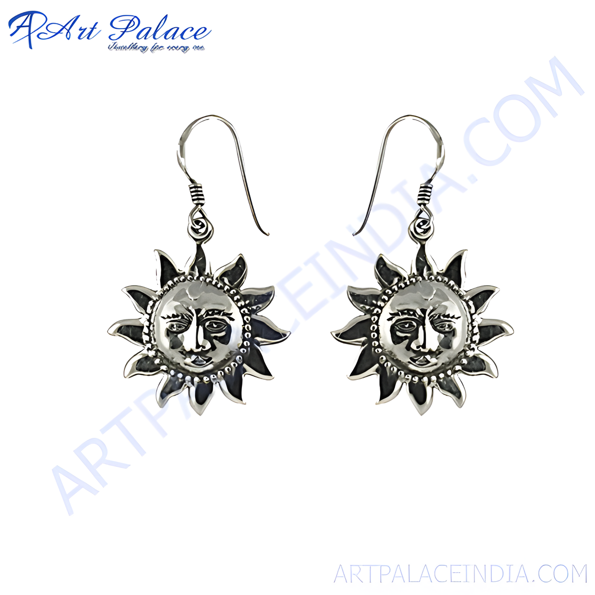 925 sterling silver sun face dangle earrings for women