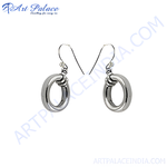 Load image into Gallery viewer, Silver oval hoop dangle earrings, polished finish, women&#39;s jewelry.
