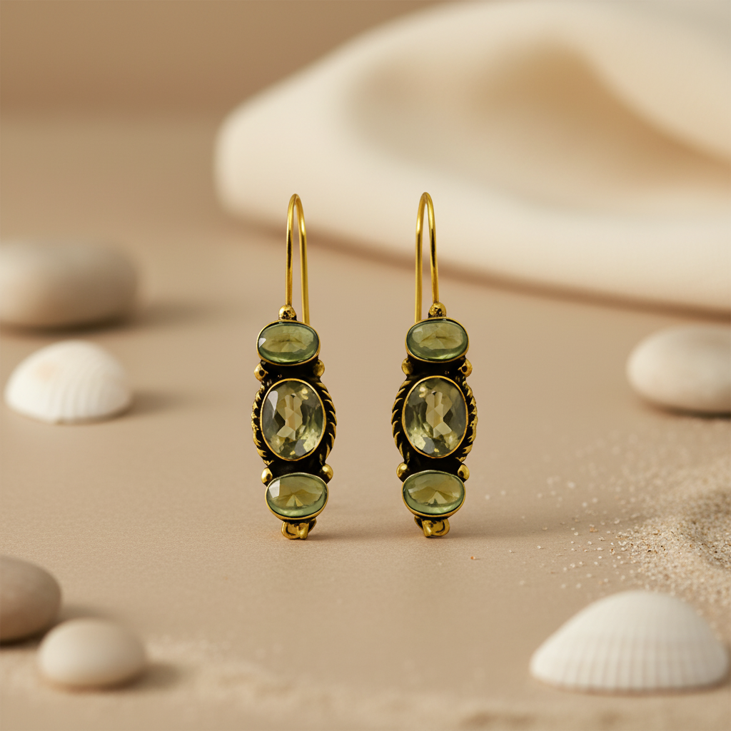 Gold Green Stone Drop Earrings | Women's Fashion Jewelry