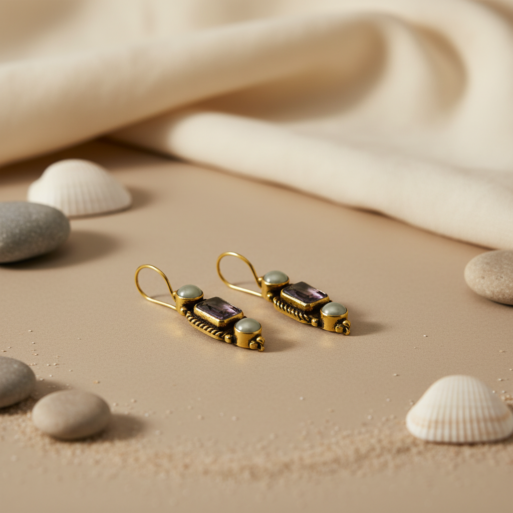 Gold gemstone drop earrings for women | statement jewelry