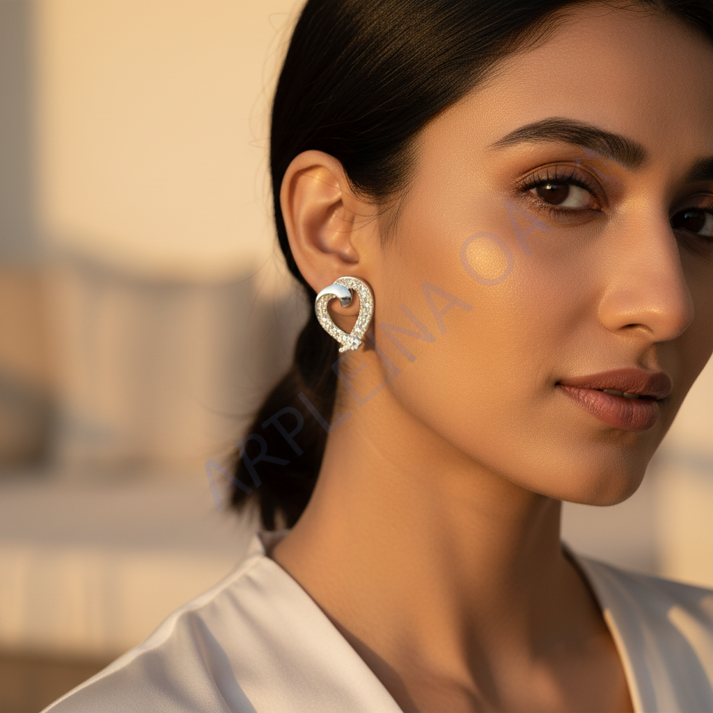 925 Silver Heart Stud Earrings with Crystals | Gift for Her