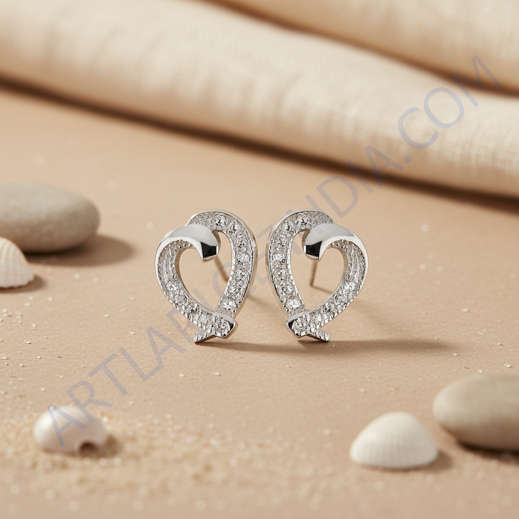 925 Silver Heart Stud Earrings with Crystals | Gift for Her