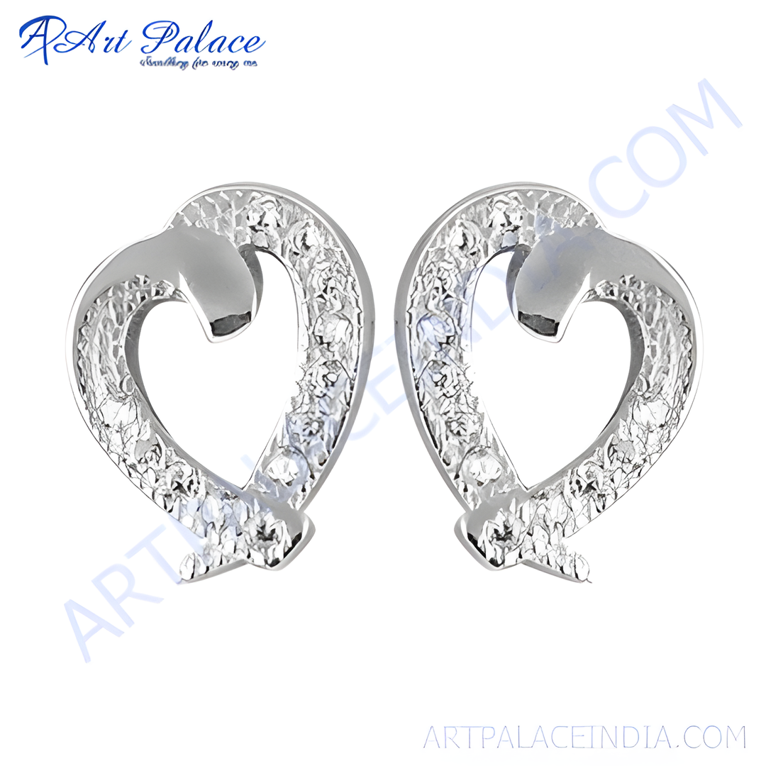 Sterling silver heart stud earrings with clear crystals, perfect gift for her, bridal jewelry.