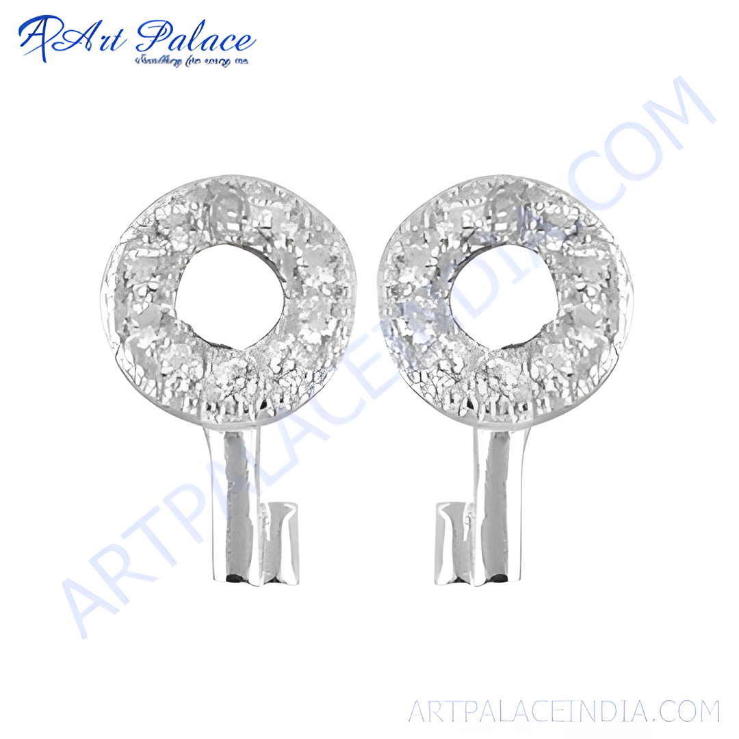 925 sterling silver stud earrings with key design and sparkling cubic zirconia stones, perfect for women