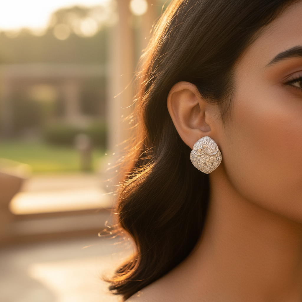 Silver Stud Earrings with Sparkling Crystals | Women's Jewelry