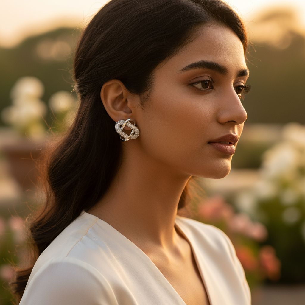 925纯银镶嵌立方氧化锆结形耳环（女士款）| 礼品首饰